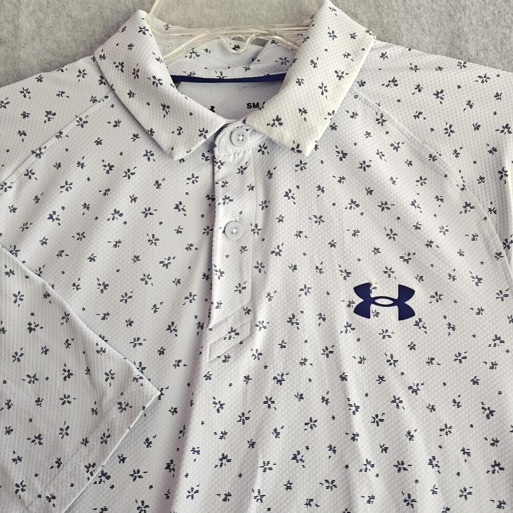 Under Armour Iso Chill Polo Shirt Mens Small White Geometric Golf Performance